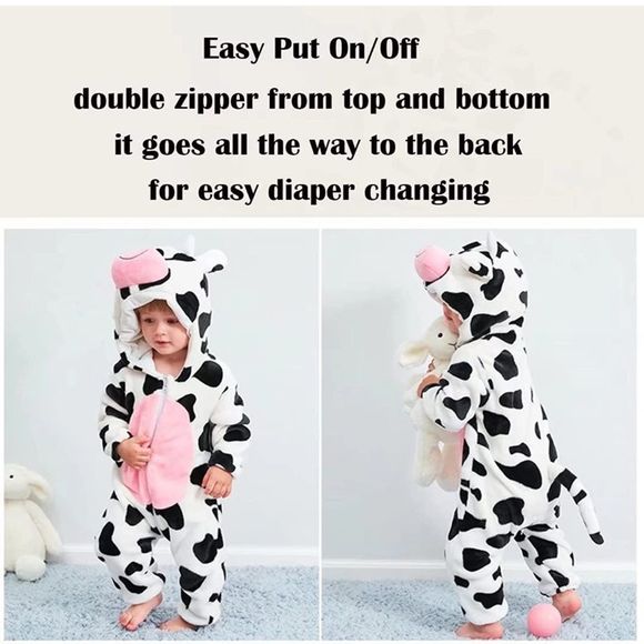 Family Pajama Plush Onesie One Piece Cow Animal Costume - Picture 3 of 7